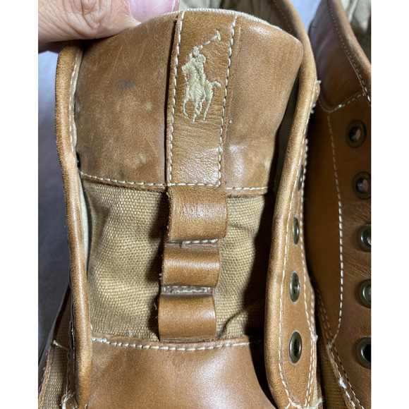 Polo Ralph Lauren Shoes Mens Size 14D Brown Tan Leather Canvas Boat Sneakers main image 10